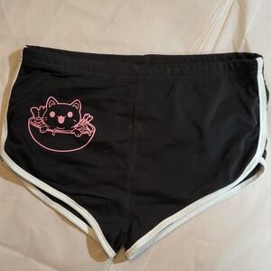 Womens Black Ramen Cat Shorts